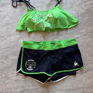 Green and Black Two-Piece Swim Set